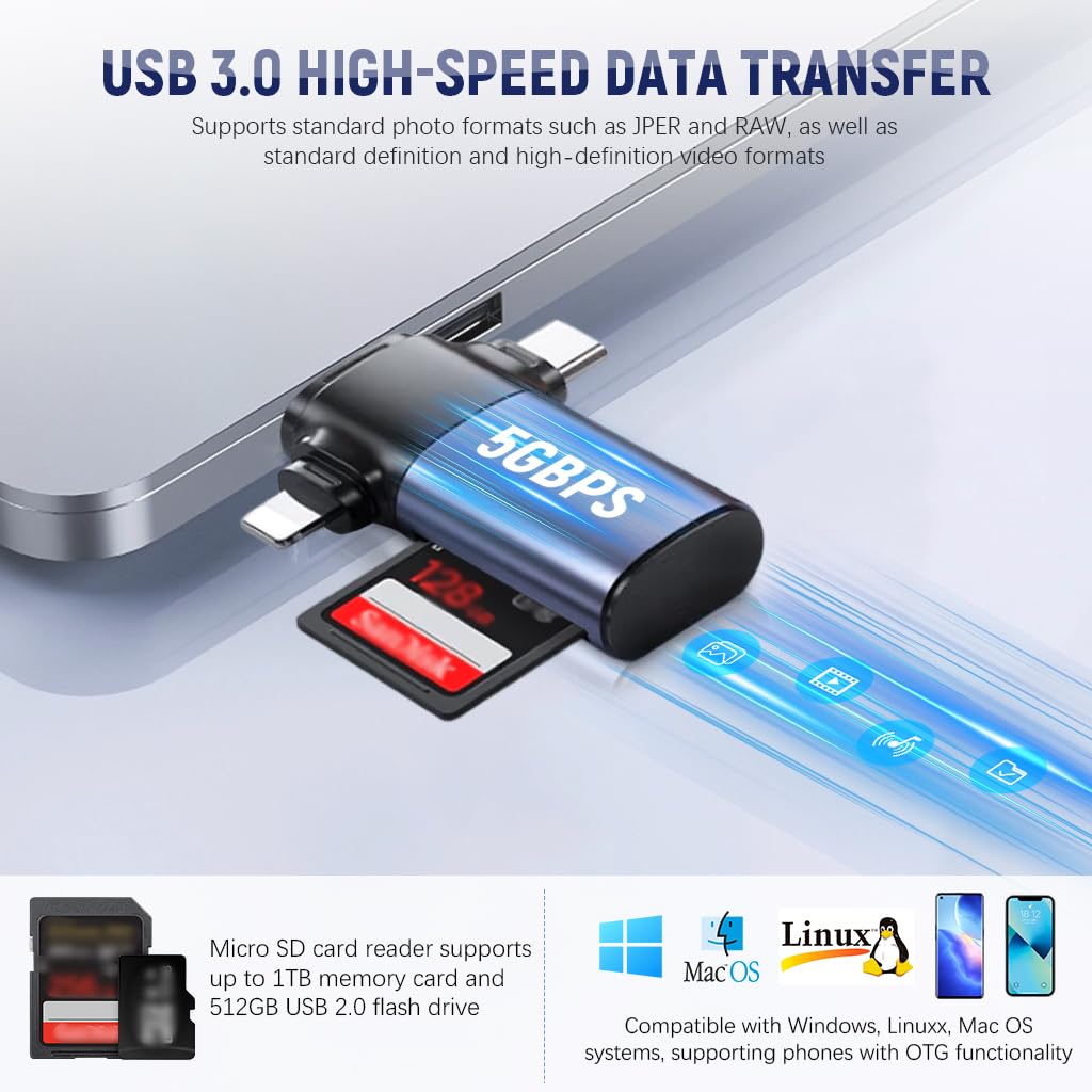 Verilux Card Reader for iPhone 3 in 1 Multi Card Reader with Protective Caps Type C Card Reader USB Card Reader with Dual SD Card Slots & TF Card Slot Universal Card Reader for iPhone, Tablet, PC Verilux Card Reader for iPhone 3 in 1 Multi Card Reader with Protective Caps Type C Card Reader USB Card Reader with Dual SD Card Slots & TF Card Slot Universal Card Reader for iPhone, Tablet, PC